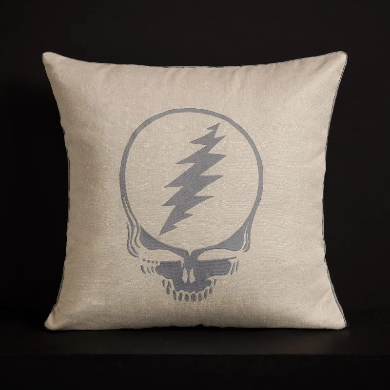 Grateful Dead Throw Pillow with Piping - Natural/Grey