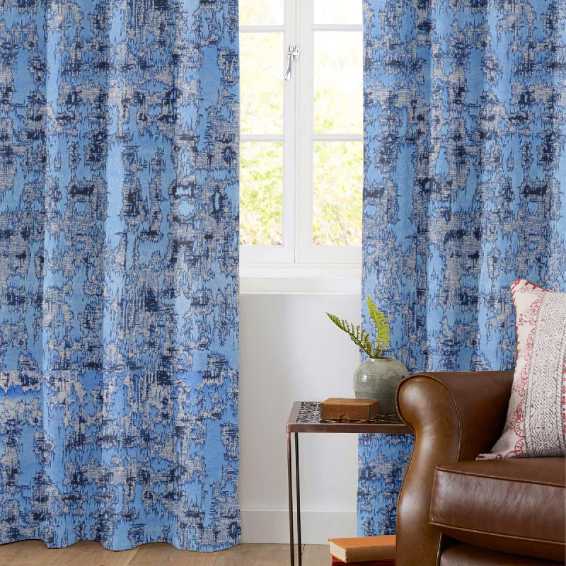 Jordy Blue Self Textured Jacquard Premium Curtain Fabric (Width 48 Inches)