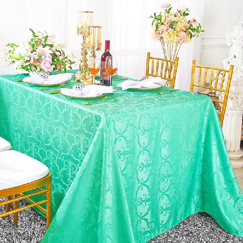 90"x156" Seamless Rectangular Versailles Chopin Damask Jacquard Polyester (220 GSM) Tablecloth - Tiff Blue/Aqua Blue (1pc)