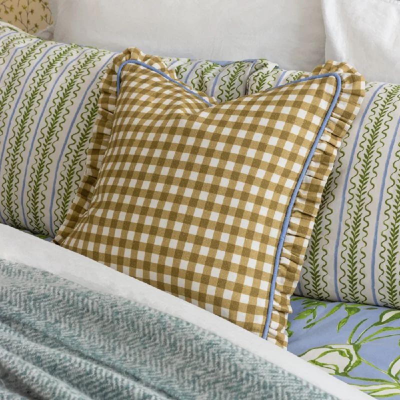 Maude Gingham Reversible Piped Cushion Gold