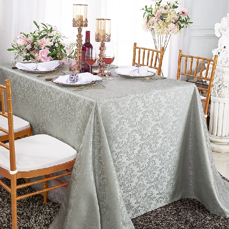 90"x132" Seamless Rectangular Floral Damask Jacquard Polyester (220 GSM) Tablecloth - Silver (1pc)