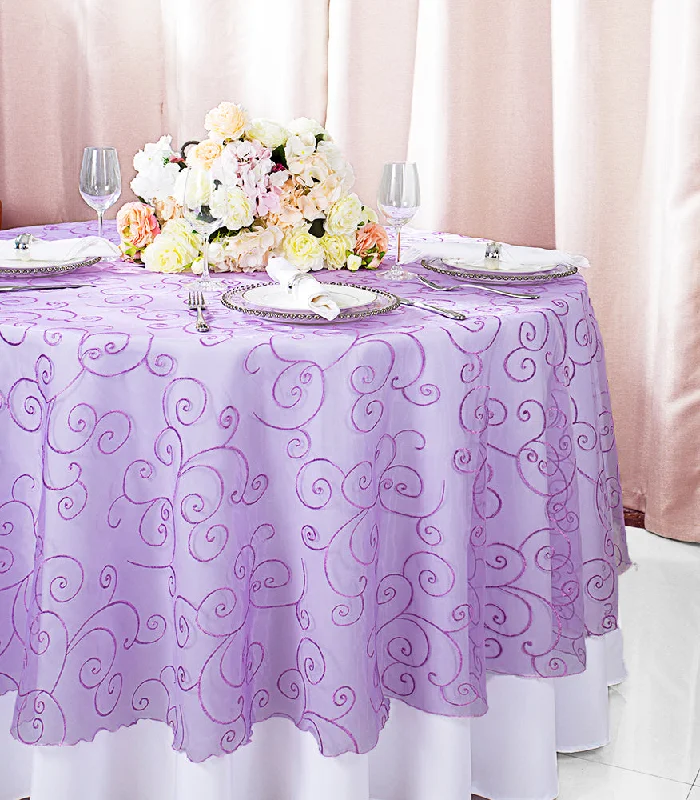 90" Seamless Round Embroidered Organza Tablecloth/Table Overlay - Lavender (1pc)