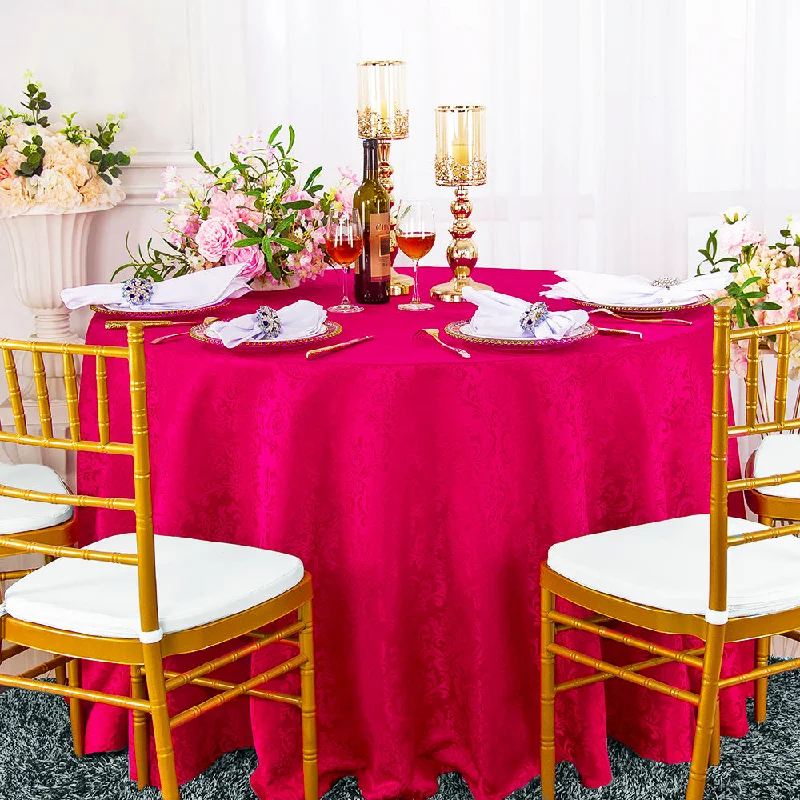 132" Seamless Round Floral Damask Jacquard Polyester (220 GSM) Tablecloth- Fuchsia (1pc)