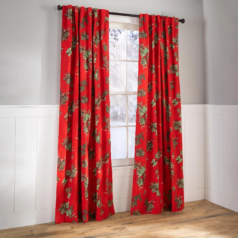 Holiday Peaceful Pine Curtains, 84"L Pair Double Width