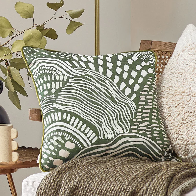 Nola Abstract Piped Cushion Olive