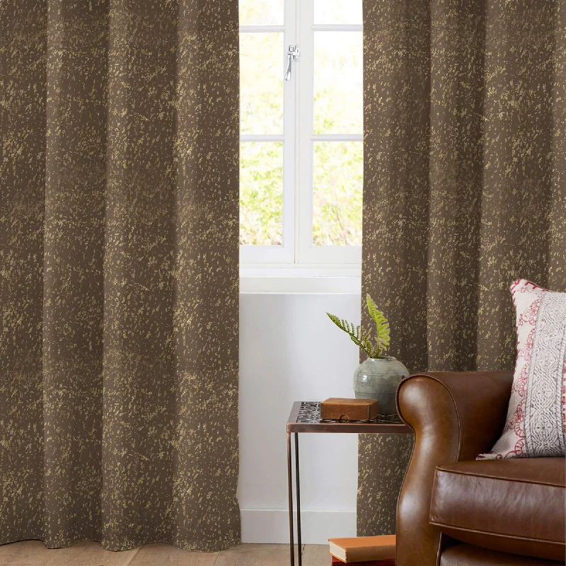 Spice Brown Abstract Pattern Golden Foil Premium Curtain Fabric (Width 54 Inches)