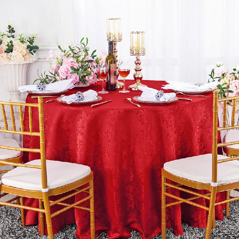 120" Seamless Round Floral Damask Jacquard Polyester (220 GSM) Tablecloth- Apple Red (1pc)