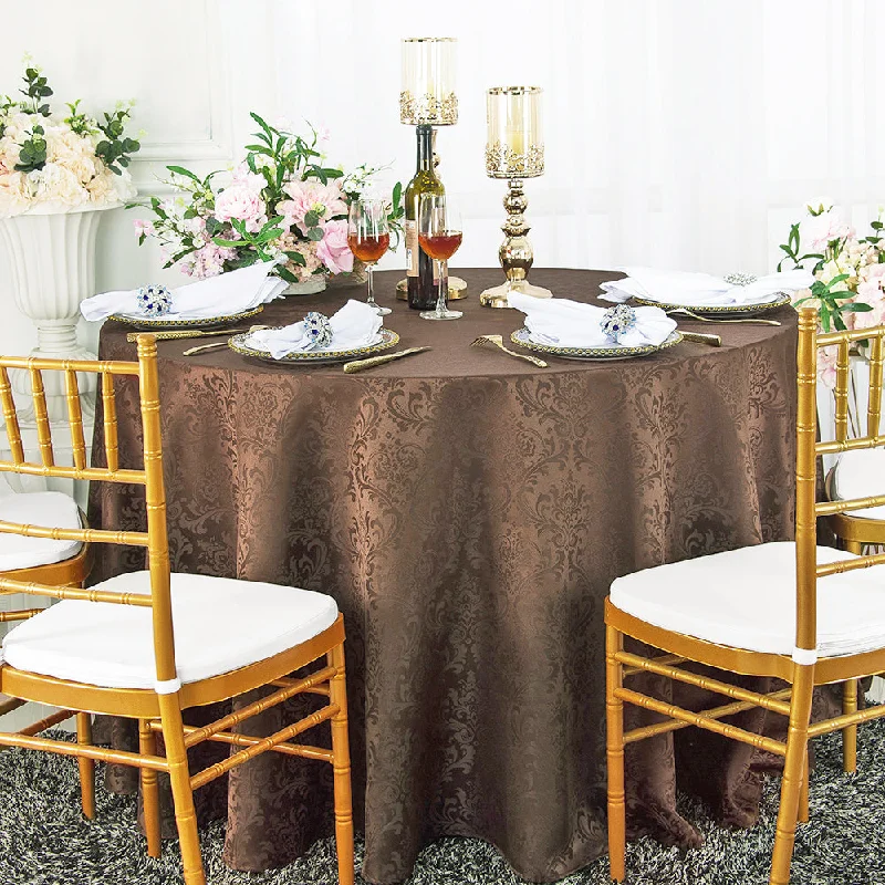 120" Seamless Round Floral Damask Jacquard Polyester (220 GSM) Tablecloth- Chocolate (1pc)