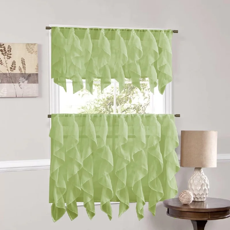 Sweet Home Collection Sage Vertical Ruffled Waterfall Valance and Curtain Tiers