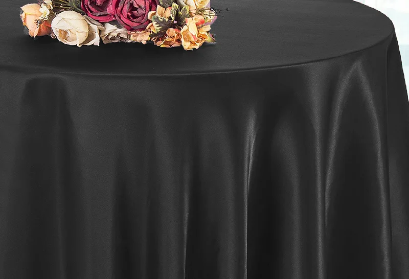 132" Round Heavy Duty Satin Tablecloth - Black (1pc)