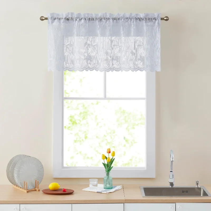 HLC.me Joyce Lace Sheer Kitchen Cafe Curtain Valance for Small Windows, Kitchen & Bathroom