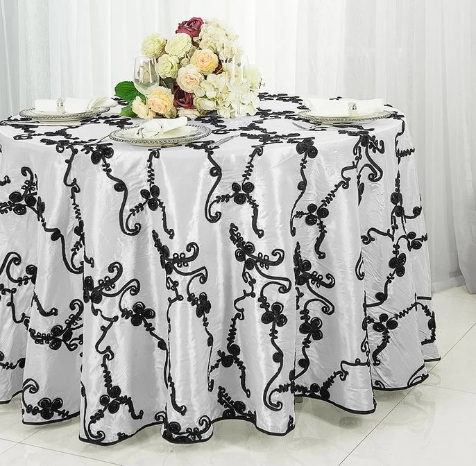 132" Round Ribbon Taffeta Tablecloth - White/Black (1pc)