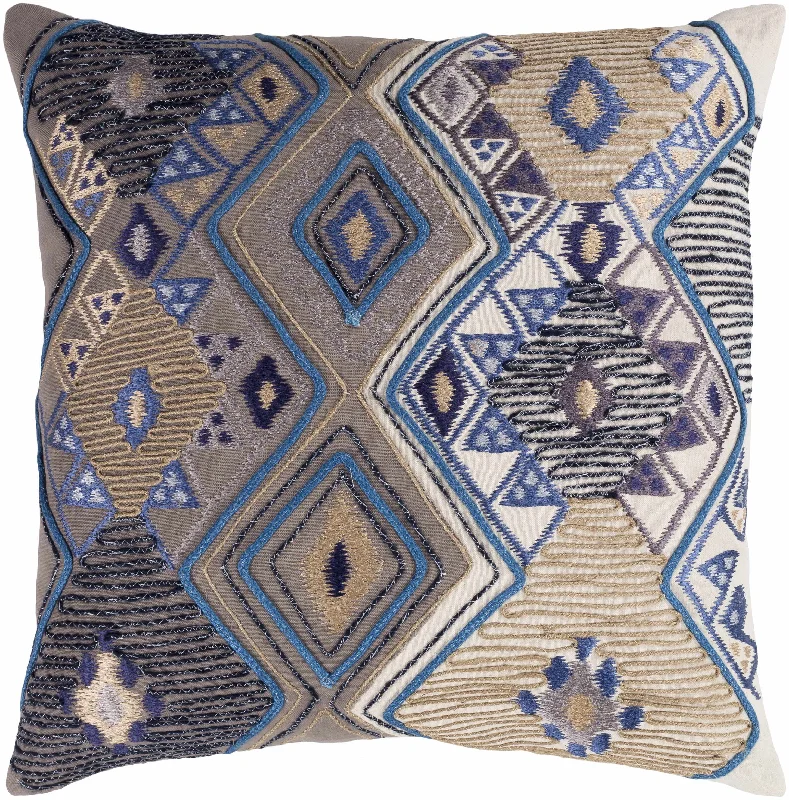 Kootingal Blue Geometric Embroidered Accent Pillow - Clearance