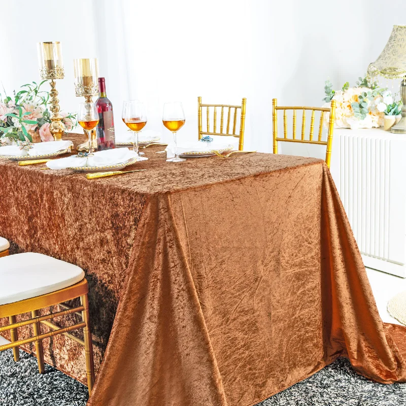 90"x132" Seamless Rectangular Ice Crushed Velvet (200 GSM) Tablecloth - Copper (1pc)