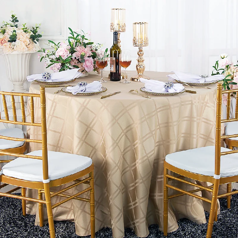 90" Seamless Round Plaid Jacquard Polyester (220 GSM) Tablecloth - Champagne (1pc)