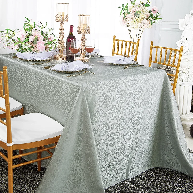 90"x156" Seamless Rectangular Marquis Damask Jacquard Polyester (220 GSM) Tablecloth - Silver (1pc)