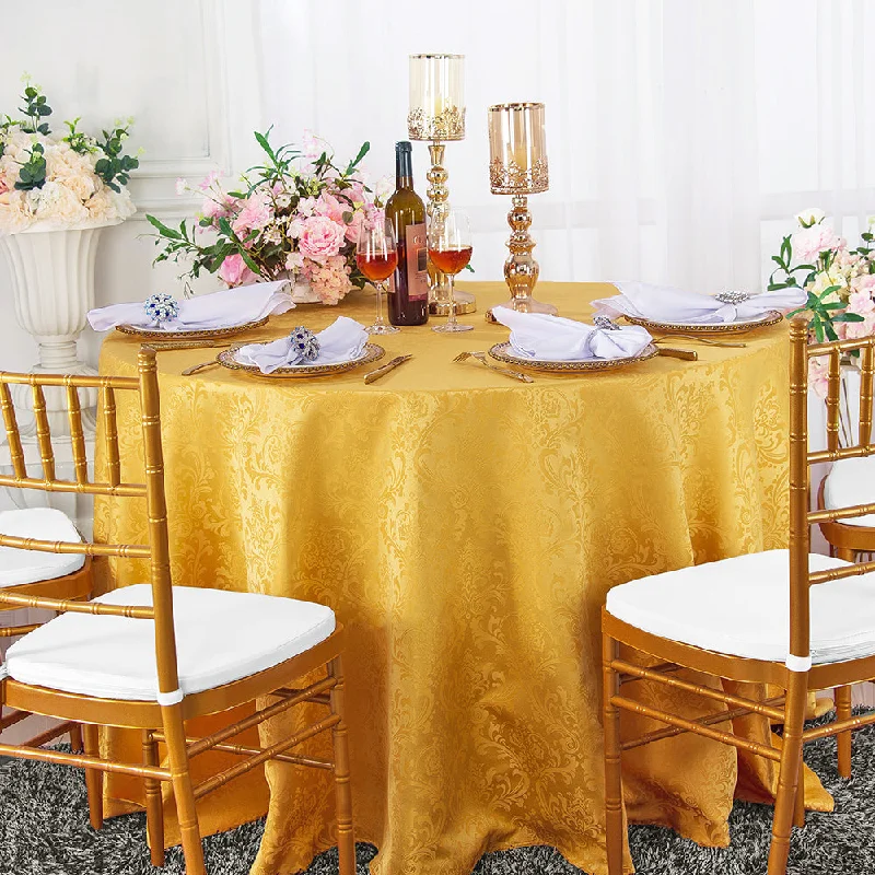 108" Seamless Round Floral Damask Jacquard Polyester (220 GSM) Tablecloth - Gold (1pc)