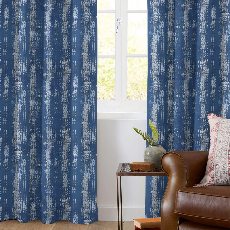 Cello Blue Texture Pattern Silver Foil Premium Curtain Fabric (Width 54 Inches)