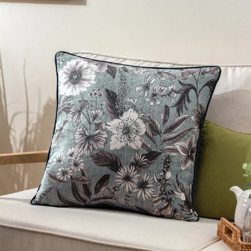 Harlington Botany Floral Piped Cushion Petrol