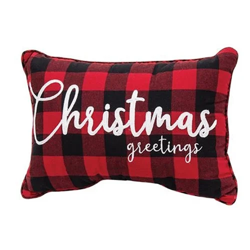 Buffalo Check Flannel Christmas Greetings Pillow 2 Asstd