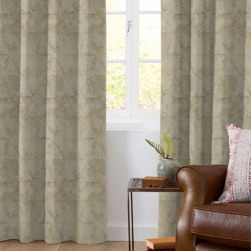 Wheat Brown Geometric Pattern Golden Foil Premium Curtain Fabric (Width 54 Inches)