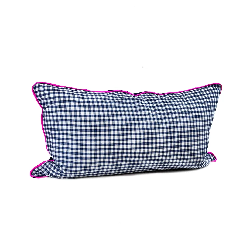 14" x 26" Lumbar Cover in Penelope Navy Gingham & Solid with Pink