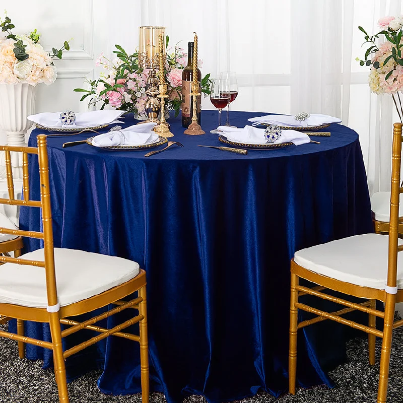 132" Round Italian Velvet Tablecloth - Navy Blue (1pc)