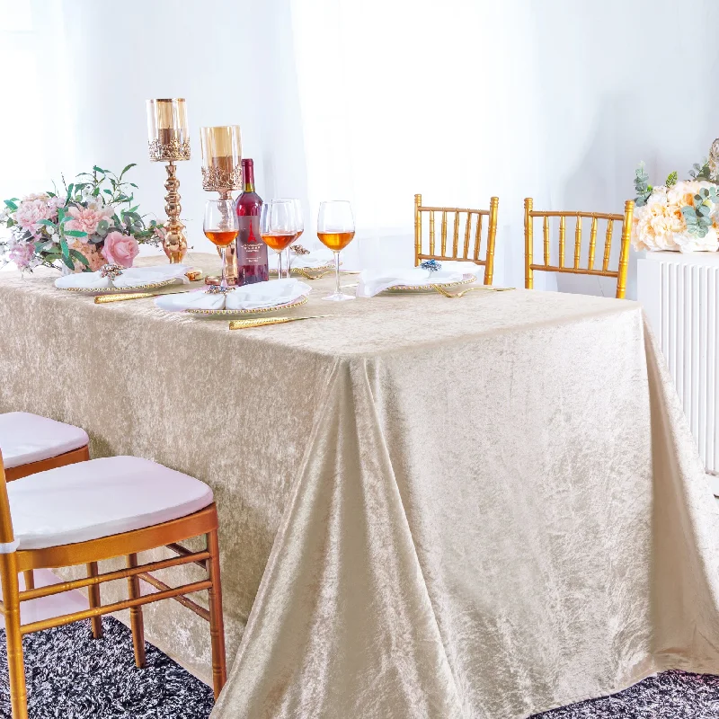 90"x132" Seamless Rectangular Ice Crushed Velvet (200 GSM) Tablecloth - Champagne (1pc)