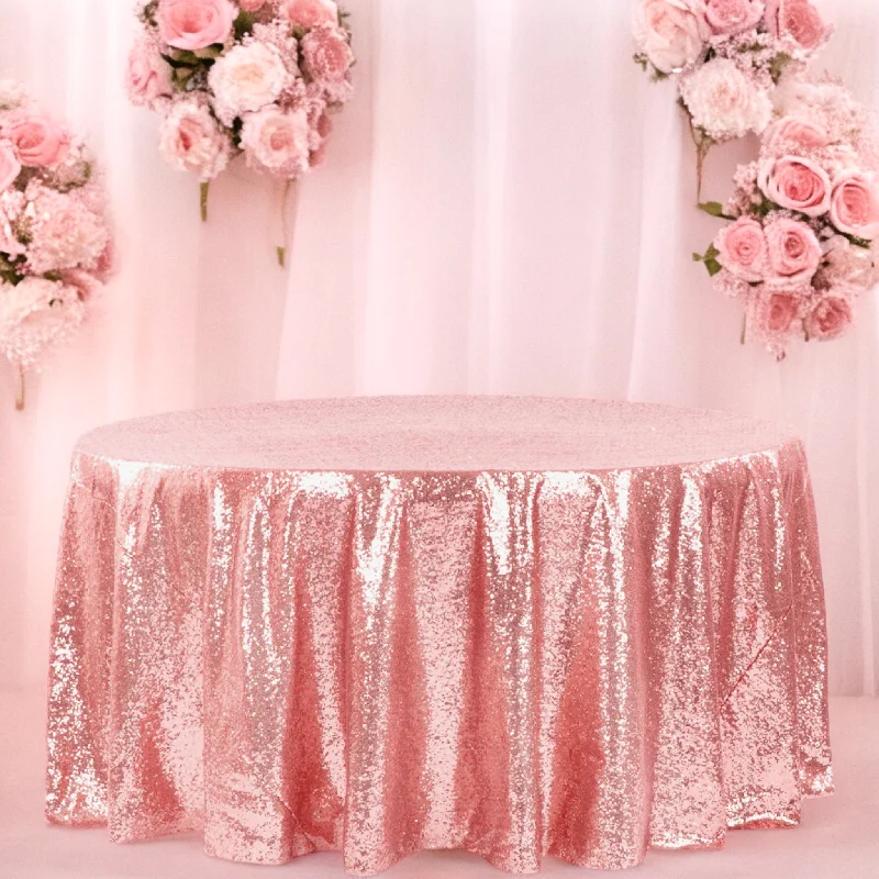 Glitz Sequins 120" Round Tablecloth - Dusty Rose/Mauve