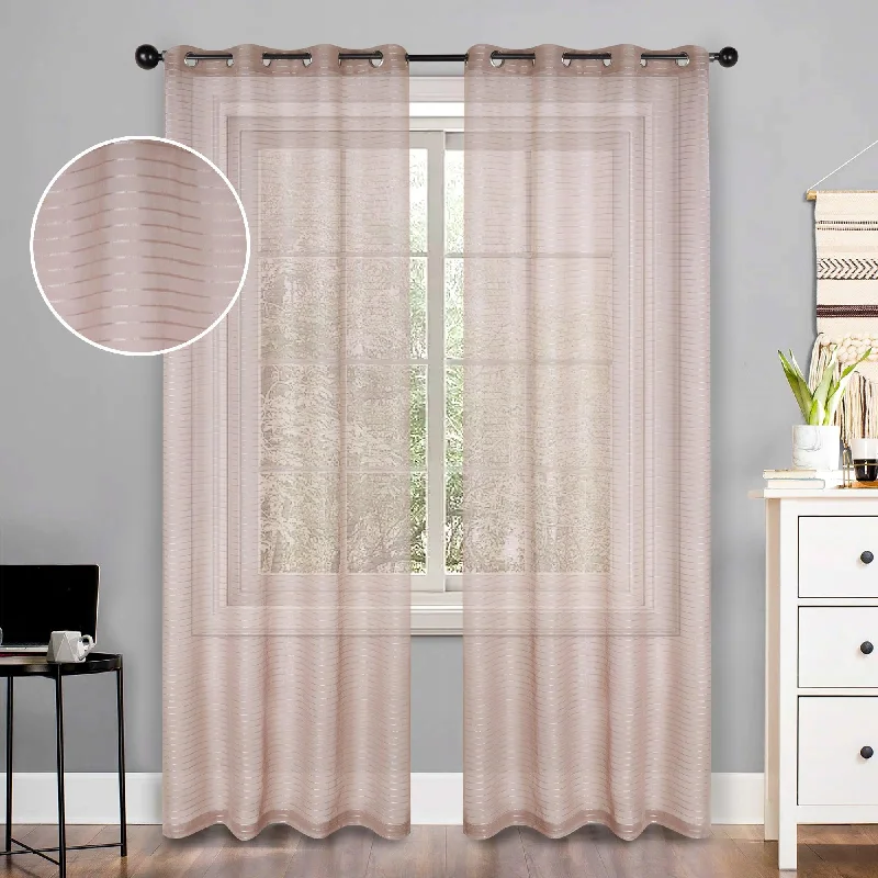 Jackson Striped Sheer Window Curtain Panels, Set of 2