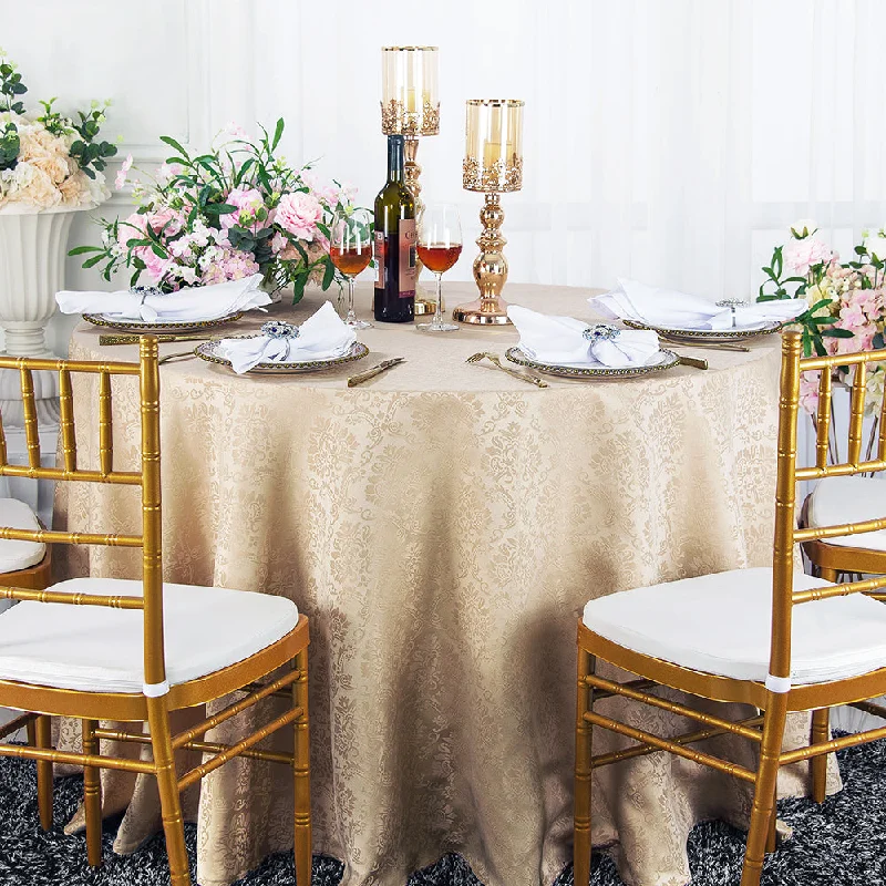 90" Seamless Round Marquis Damask Jacquard Polyester (220 GSM) Tablecloth - Champagne (1pc)