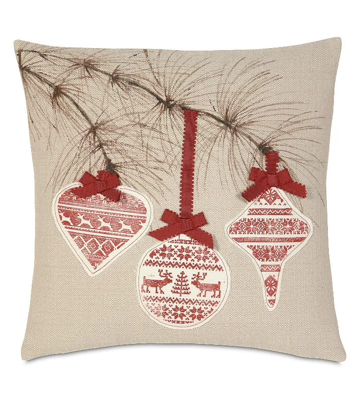 Nordic Holidays Festive Ornaments Throw Pillow Cover 18x18