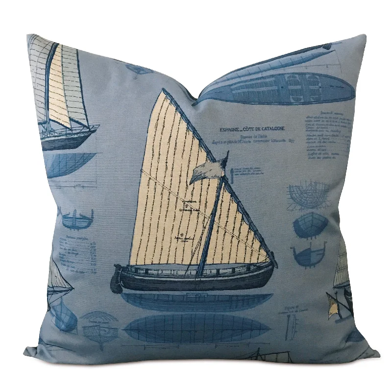 Blue Sailboat Print Throw Pillow Cover 22x22