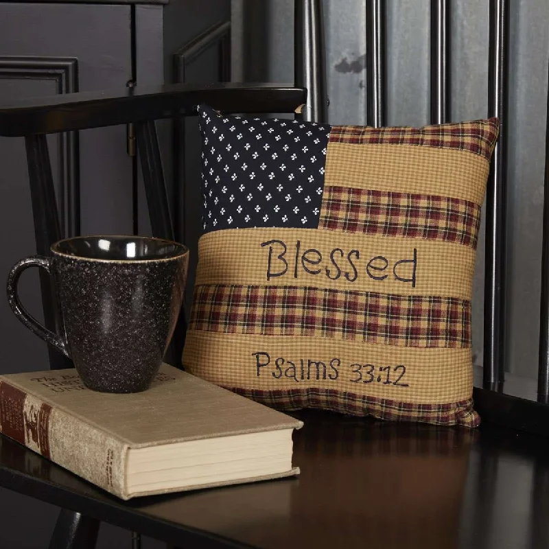 Patriotic Patch Pillow Blessed 10"x10" Deep Red, Khaki, Navy VHC Brands