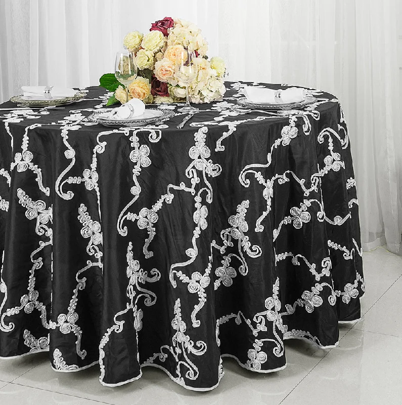 132" Round Ribbon Taffeta Tablecloth - Black/White (1pc)