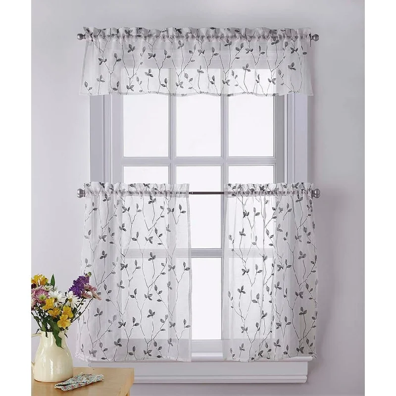 Curtainworks Botanical Embroidery Valance and Tier Pair Curtain Collection