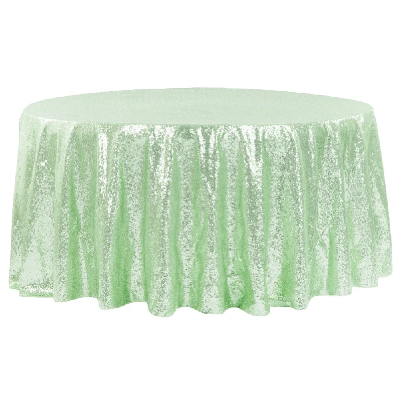 Glitz Sequins 120" Round Tablecloth - Mint Green