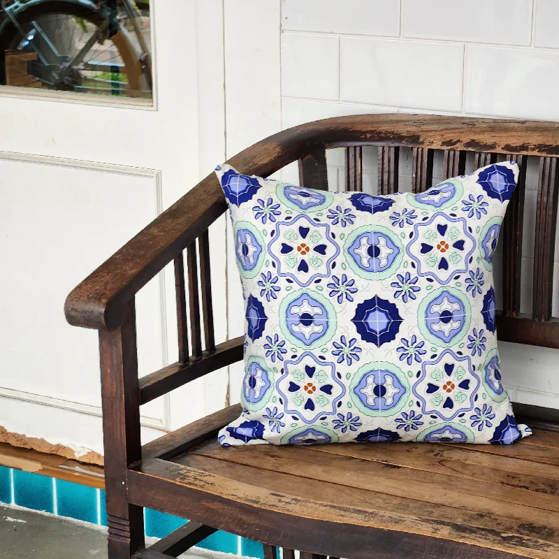 Peranakan Tile Cushion Cover Blue Tile