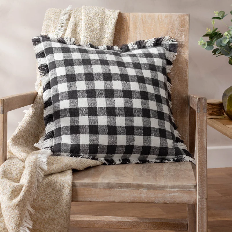 Barton Check Fringed Cushion Black