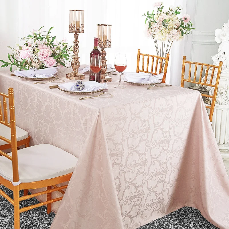 90"x156" Seamless Rectangular Versailles Chopin Damask Jacquard Polyester (220 GSM) Tablecloth - Blush Pink/Rose Gold (1pc)