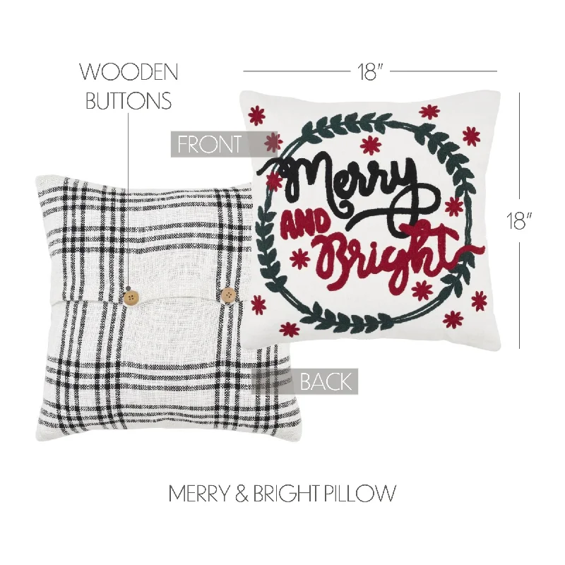 Black Plaid Merry & Bright Pillow 18x18