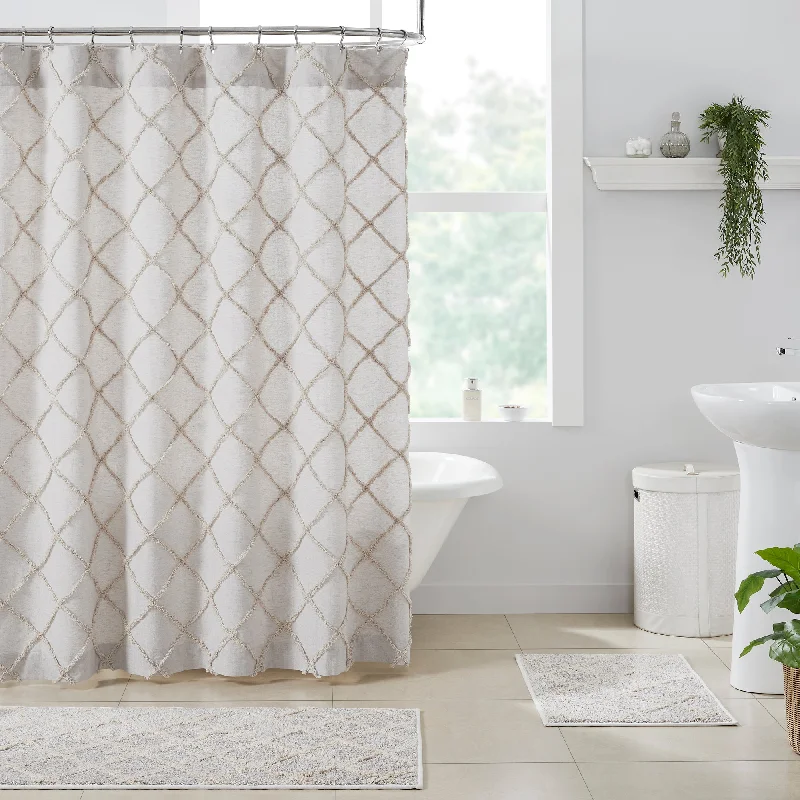 Frayed Lattice Oatmeal Shower Curtain 72x72 VHC Brands