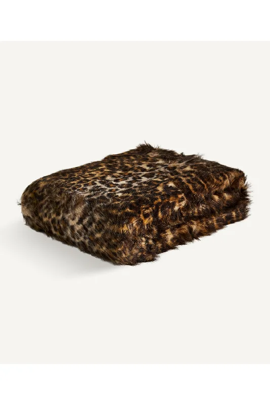 Brown Printed Furry Throw Blanket | Vical Home Leopard