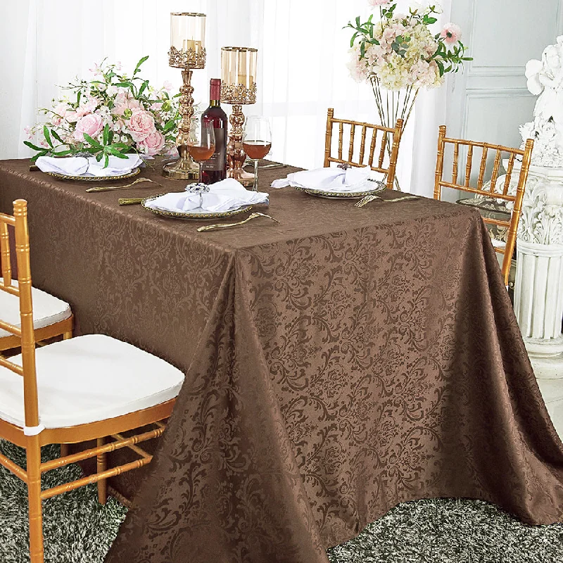 90"x132" Seamless Rectangular Floral Damask Jacquard Polyester (220 GSM) Tablecloth - Chocolate (1pc)