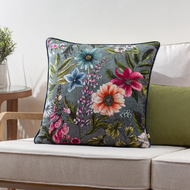 Hidcote Manor Alma Floral Cushion Petrol