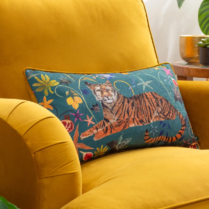 Madagascan Tiger Piped Velvet Cushion Multicolour