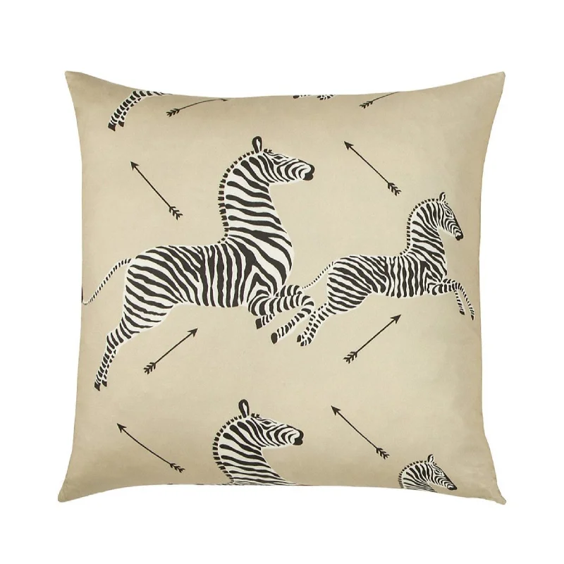 Dazzle of Zebras Cotton Pillow in Tan