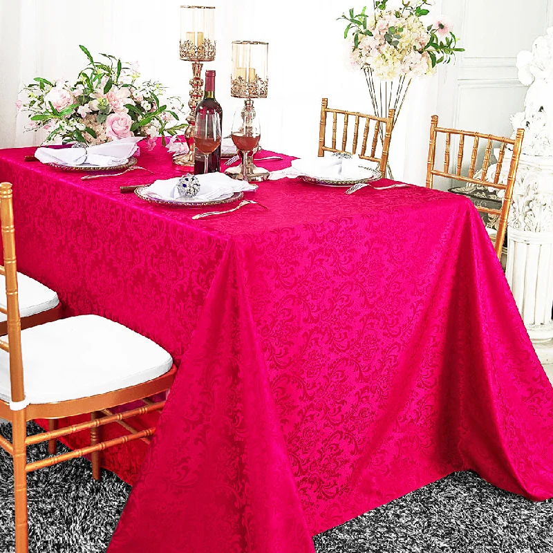 90"x132" Seamless Rectangular Floral Damask Jacquard Polyester (220 GSM) Tablecloth - Fuchsia (1pc)