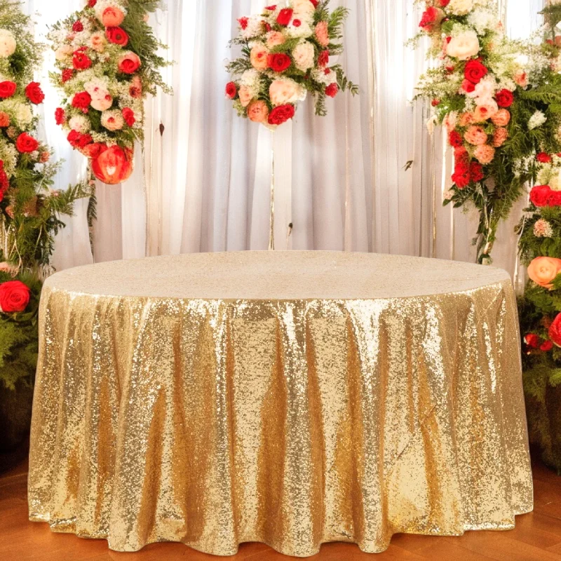 Glitz Sequins 120" Round Tablecloth - Gold