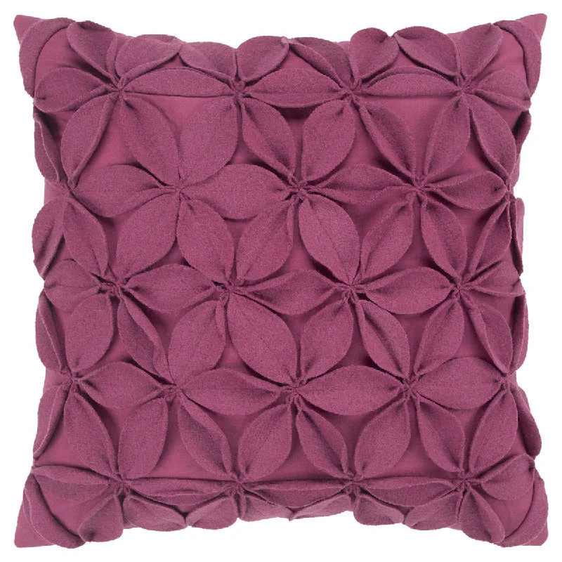 18" Magenta Solid Color Floral Dimensional Applique Throw Pillow